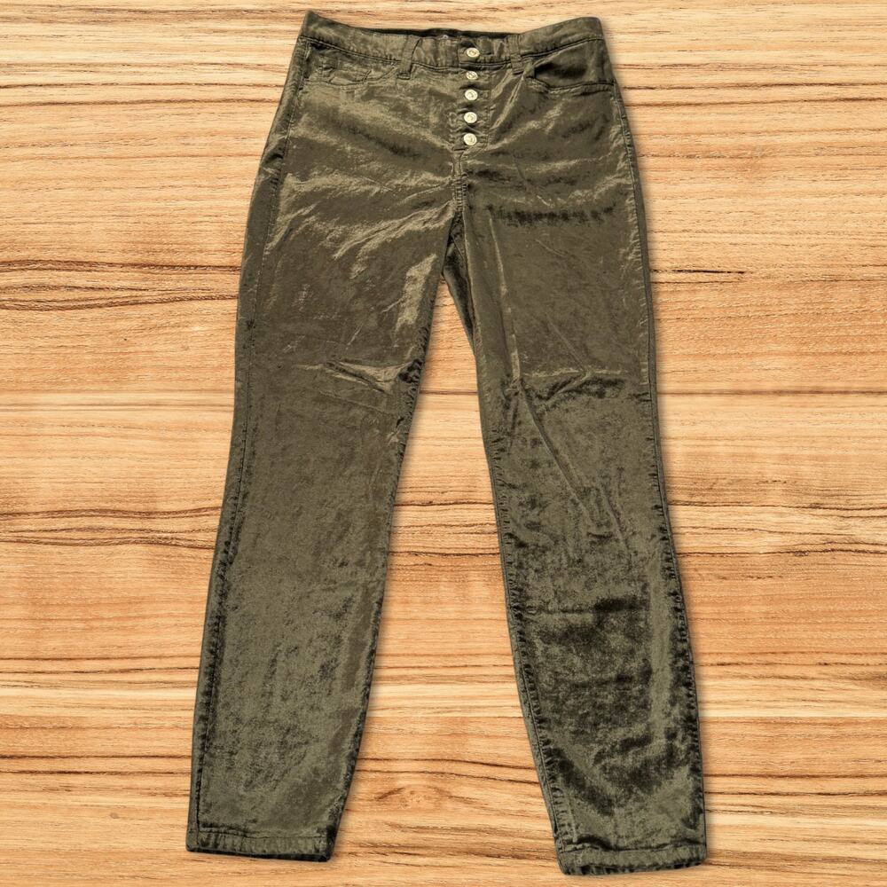 7 For All Mankind High Waist Velvet Ankle Skinny Button Fly Jeans Olive Green 28 - Picture 2 of 11
